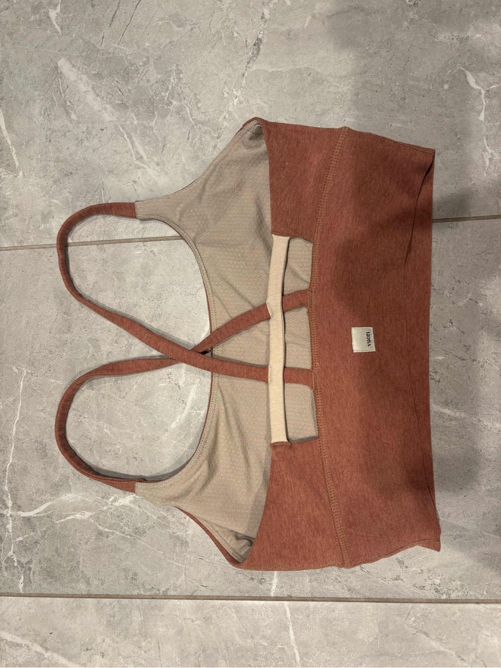 Vuori Rust-Tan Strappy Sports Bra - 2-Tone Comfort